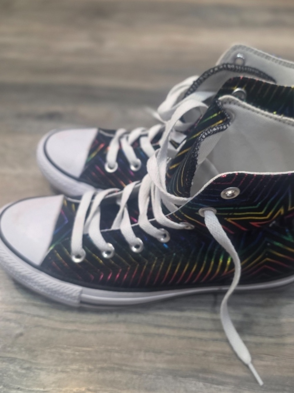 Converse Pride Black High-Top Sneakers with Metallic Rainbow Stars CTAS - Picture 6 of 10
